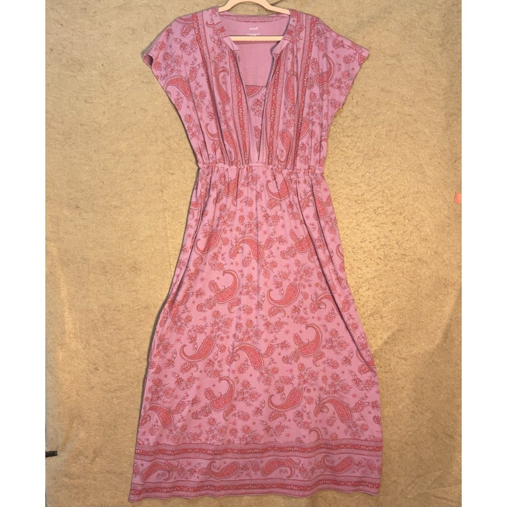 J Jill Pure Jill Border Print Maxi Dress Womens Sz M Pink Paisley Lightweight